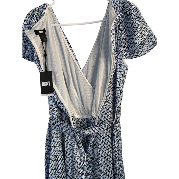DKNY Womens Blue Wrap Dress Size 10 NWT Flutter Sleeve $129 8974 - Picture 6 of 15